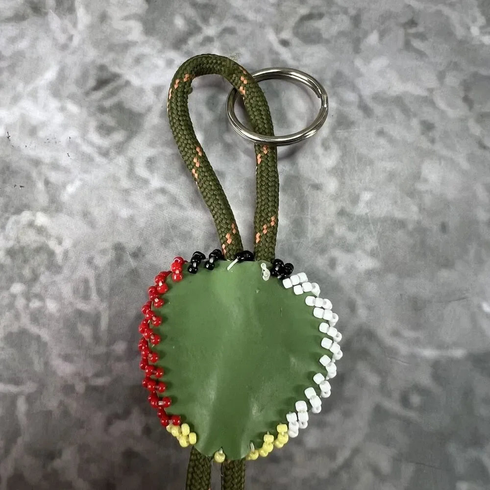 Handmade Native American Style Beaded Buffalo Keychain - Red White Blue Bull Tie